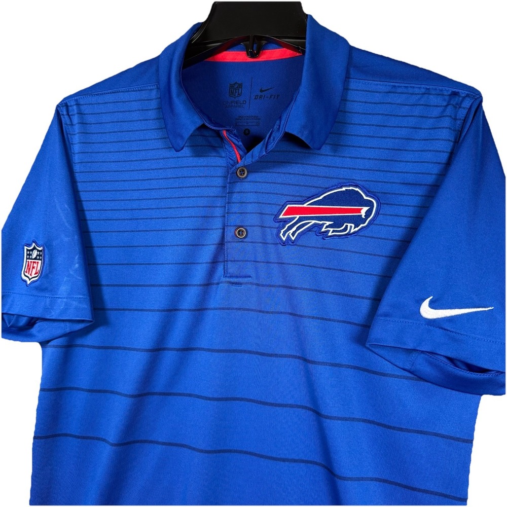 Buffalo‎ Bills Polo Shirt Mens Small Blue Striped Nike NFL Football On Field